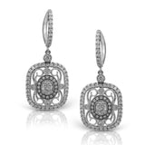 Featuring delicate vintage-inspired styling, these three-tone dangle earrings are set with .70 ctw round cut white diamonds and .50 ctw yellow oval diamonds.