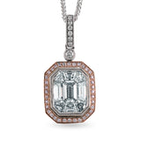 18K white and rose gold pendent featuring 2.08cttw white diamonds and .15cttw natural pink diamonds.