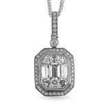 18K white and rose gold pendent featuring 2.08cttw white diamonds and .15cttw natural pink diamonds.