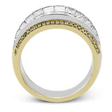 This dramatic white and rose gold ring features a stunning 4.38 ctw of princess cut white diamonds and .20 ctw of round cut pink diamonds in a gorgeous setting.