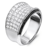 This dramatic white and rose gold ring features a stunning 4.38 ctw of princess cut white diamonds and .20 ctw of round cut pink diamonds in a gorgeous setting.