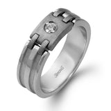 Presenting a thoroughly modern design, this two-tone men's white gold band is accented by rose gold accents and .13 ctw round white diamonds.