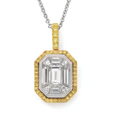18K white yellow and rose gold pendent featuring .05cttw yellow diamonds, .11cttw natural pink diamonds and 1cttw white diamonds.