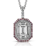 18K white yellow and rose gold pendent featuring .05cttw yellow diamonds, .11cttw natural pink diamonds and 1cttw white diamonds.