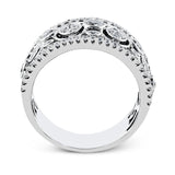 Delicate yet sophisticated, this stunning white gold ring is set with .75ctw round cut white diamonds highlighted by .27 ctw round cut white diamonds.
