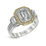 Featuring an eye-catching design, this stunning white and rose gold ring is highlighted by a 1.01 ctw center mosaic of white diamonds, accented by .28 ctw round white diamonds, .49 ctw emerald cut white diamonds, and .11 ctw round pink diamonds.