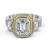 Featuring an eye-catching design, this stunning white and rose gold ring is highlighted by a 1.01 ctw center mosaic of white diamonds, accented by .28 ctw round white diamonds, .49 ctw emerald cut white diamonds, and .11 ctw round pink diamonds.
