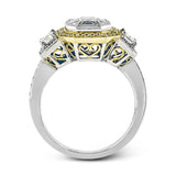 Featuring an eye-catching design, this stunning white and rose gold ring is highlighted by a 1.01 ctw center mosaic of white diamonds, accented by .28 ctw round white diamonds, .49 ctw emerald cut white diamonds, and .11 ctw round pink diamonds.