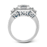 Featuring an eye-catching design, this stunning white and rose gold ring is highlighted by a 1.01 ctw center mosaic of white diamonds, accented by .28 ctw round white diamonds, .49 ctw emerald cut white diamonds, and .11 ctw round pink diamonds.