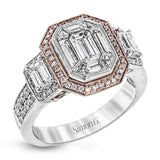 Featuring an eye-catching design, this stunning white and rose gold ring is highlighted by a 1.01 ctw center mosaic of white diamonds, accented by .28 ctw round white diamonds, .49 ctw emerald cut white diamonds, and .11 ctw round pink diamonds.