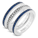 This lovely set of bands contains .63 ctw of white diamonds and 1.62 ctw of deep blue sapphires. Perfect for stacking.
