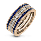 This lovely set of bands contains .63 ctw of white diamonds and 1.62 ctw of deep blue sapphires. Perfect for stacking.