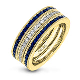 This lovely set of bands contains .63 ctw of white diamonds and 1.62 ctw of deep blue sapphires. Perfect for stacking.