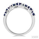 4x3 MM Pear and Oval Shape Sapphire and 1/10 Ctw Round Cut Diamond Precious Band in 14K White Gold