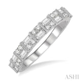 5/8 Ctw Paneled Baguette and Round Cut Diamond Wedding Band in 14K White Gold