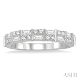 5/8 Ctw Paneled Baguette and Round Cut Diamond Wedding Band in 14K White Gold
