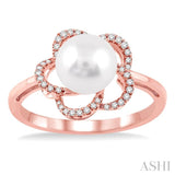 7 MM Cultured Pearl and 1/10 Ctw Single Cut Diamond Ring in 14K Rose Gold