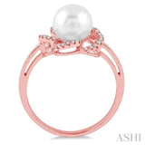 7 MM Cultured Pearl and 1/10 Ctw Single Cut Diamond Ring in 14K Rose Gold