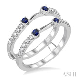2.1 MM Round Cut Sapphire and 1/3 Ctw Round Cut Diamond Insert Precious Ring in 14K White Gold