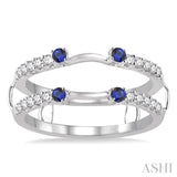 2.1 MM Round Cut Sapphire and 1/3 Ctw Round Cut Diamond Insert Precious Ring in 14K White Gold