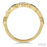 1.35 MM Round Cut Emerald and 1/5 Ctw Round Cut Diamond Precious Half Eternity Wedding Band in 14K Yellow Gold