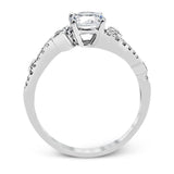 Playful and modern, this white gold wedding set sparkles with .31 ctw of round white diamonds highlighting the center stone.