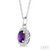 5x3 MM Oval Shape Amethyst and 1/20 Ctw Round Cut Diamond Halo Semi-Precious Pendant with Chain in 10K White Gold