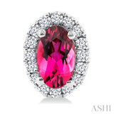 5x3 MM Oval Shape Pink Tourmaline and 1/8 Ctw Round Cut Diamond Halo Semi-Precious Stud Earrings in 14K White Gold