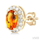 5x3 MM Oval Shape Citrine and 1/8 Ctw Round Cut Diamond Halo Semi-Precious Stud Earrings in 10K Yellow Gold