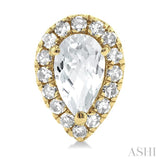 5x3 MM Pear Shape White Topaz and 1/8 Ctw Single Cut Diamond Halo Semi-Precious Stud Earrings in 14K Yellow Gold