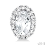 5x3 MM Oval Shape White Topaz and 1/8 Ctw Single Cut Diamond Halo Semi-Precious Stud Earrings in 10K White Gold