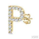 1/10 Ctw Initial 'P' Round Cut Diamond Earrings in 10K Yellow Gold
