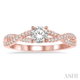3/8 Ctw Diamond Engagement Ring with 1/4 Ct Round Cut Center Stone in 14K Rose Gold
