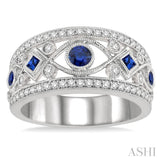 1/3 Ctw Round Cut Diamond and Princess & Round Cut Sapphire Precious Band in 14K White Gold