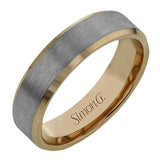 A distinctive combination of white gold combined with a rose gold silhouette creates an impressive design for this men's wedding band.