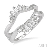 1/2 Ctw Curved Center Baguette Tower and Round Cut Diamond Insert Ring in 14K White Gold