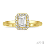 1/3 Ctw Round Cut Diamond Engagement Ring With 1/4 Ct Emerald Cut Center Stone in 14K Yellow and White Gold