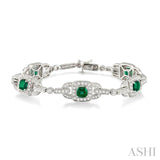 5x5 MM Cushion Cut Emerald and 2 Ctw Round Cut Diamond Precious Bracelet in 14K White Gold