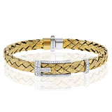 This woven 18k white gold bracelet is a great everday statement which can be worn alone or paired with other pieces. It contains .50 ctw of sparkling white round brilliant diamonds.