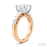 7/8 Ctw Princess Shape Princess and Round Cut Diamond Semi-Mount Engagement Ring in 14K Rose and White Gold