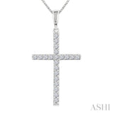 1/4 Ctw Round Cut Diamond Cross Fashion Pendant With Chain in 14K White Gold
