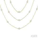3 Ctw Bezel Set Round Cut Diamond 60-Inch Long Station Necklace in 14K Yellow Gold