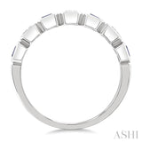 4X3 MM Octagon Shape Sapphire and 5/8 Ctw Emerald Cut Diamond 7 Stone Bezel Set Precious Fashion Band in 14K White Gold