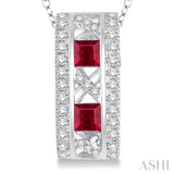 3x3 MM Princess Cut Ruby and 1/5 Ctw Round Cut Diamond Precious Pendant in 14K White Gold with Chain