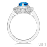 9x6 MM Pear Shape Blue Topaz and 1/10 Ctw Lattice Round Cut Diamond Semi-Precious Ring in 10K White Gold