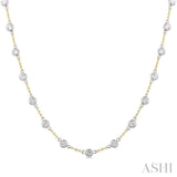 3 Ctw Bezel Set Round Cut Diamond Station Necklace in 14K Yellow and White Gold