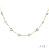 2 Ctw Bezel Set Round Cut Diamond Station Necklace in 14K Yellow and White Gold