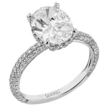 This stunning engagement ring  from our under halo collection is made for an oval center diamond, and set with 0.80 ctw of pave set diamonds in 18 kt white gold.