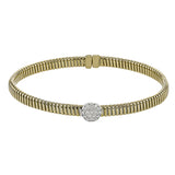 18K Yellow gold textured bangle with round diamond accent .20 ctw. and magnetic closure, is a perfect bangle for stacking