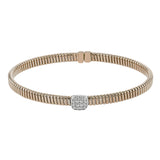 This modern design 18k rose gold textured bangle with .19ctw diamonds set in a cushion shape and magnetic closure, is perfect for stacking